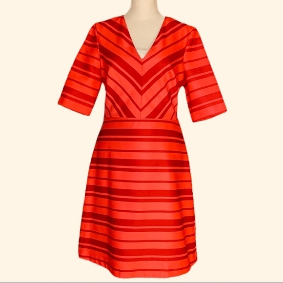 Banana Republic Dress Womens 2 Brick Red Clay MIDI Chevron Striped Fit and Flare - Picture 1 of 6